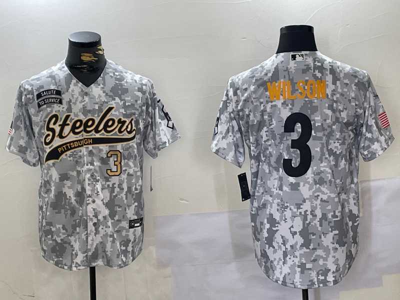 Men%27s Pittsburgh Steelers #3 Russell Wilson 2024 Arctic Camo Salute To Service Stitched Baseball Jerseys